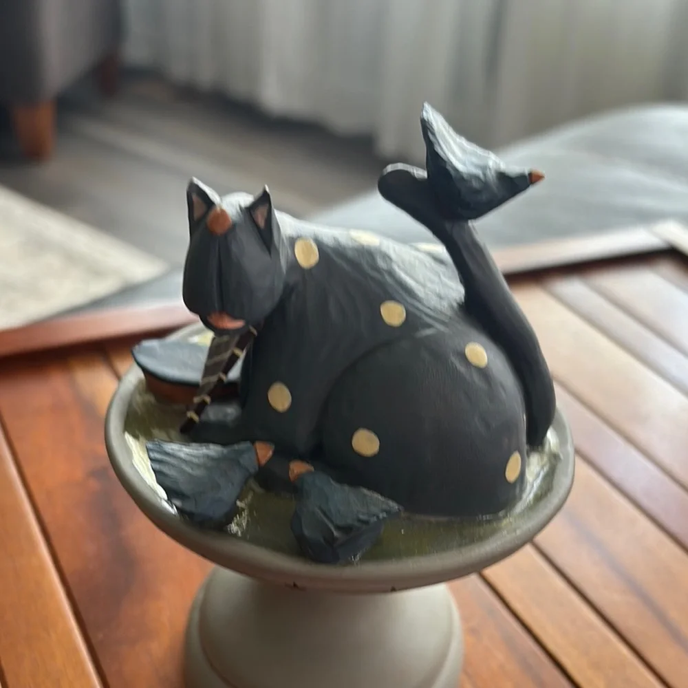 Vtg Williraye Studio WW1317 2000 Cat with Sailboat in Birdbath Folk Art Figurine